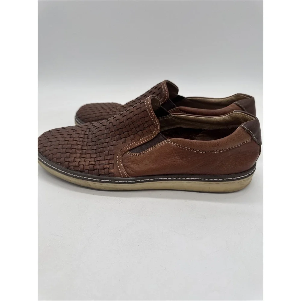 JOHNSTON and MURPHY SIZE 9 Brown Leather McGuffey Woven Loafer Slip On Men